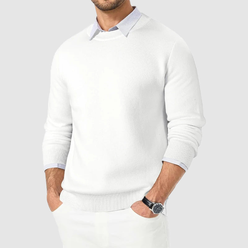 Men's regular fit crew neck knit sweater by Wavlynn in classic style for smart casual layering