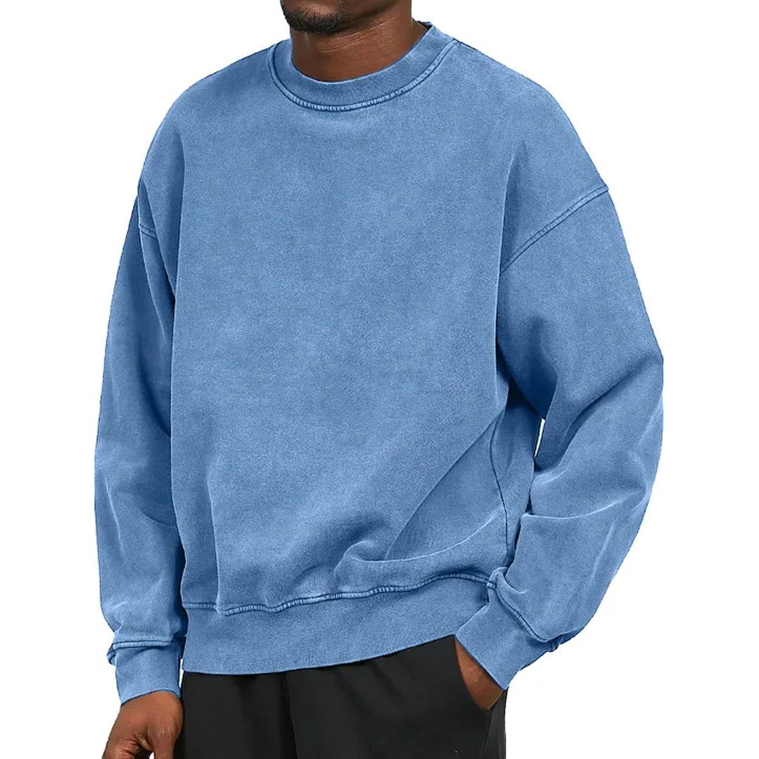 Men's relaxed fit cotton blend sweatshirt dropped shoulder ribbed trim casual pullover