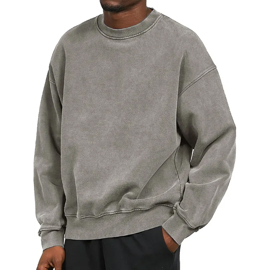 Men's relaxed fit cotton blend sweatshirt dropped shoulder ribbed trim casual everyday style