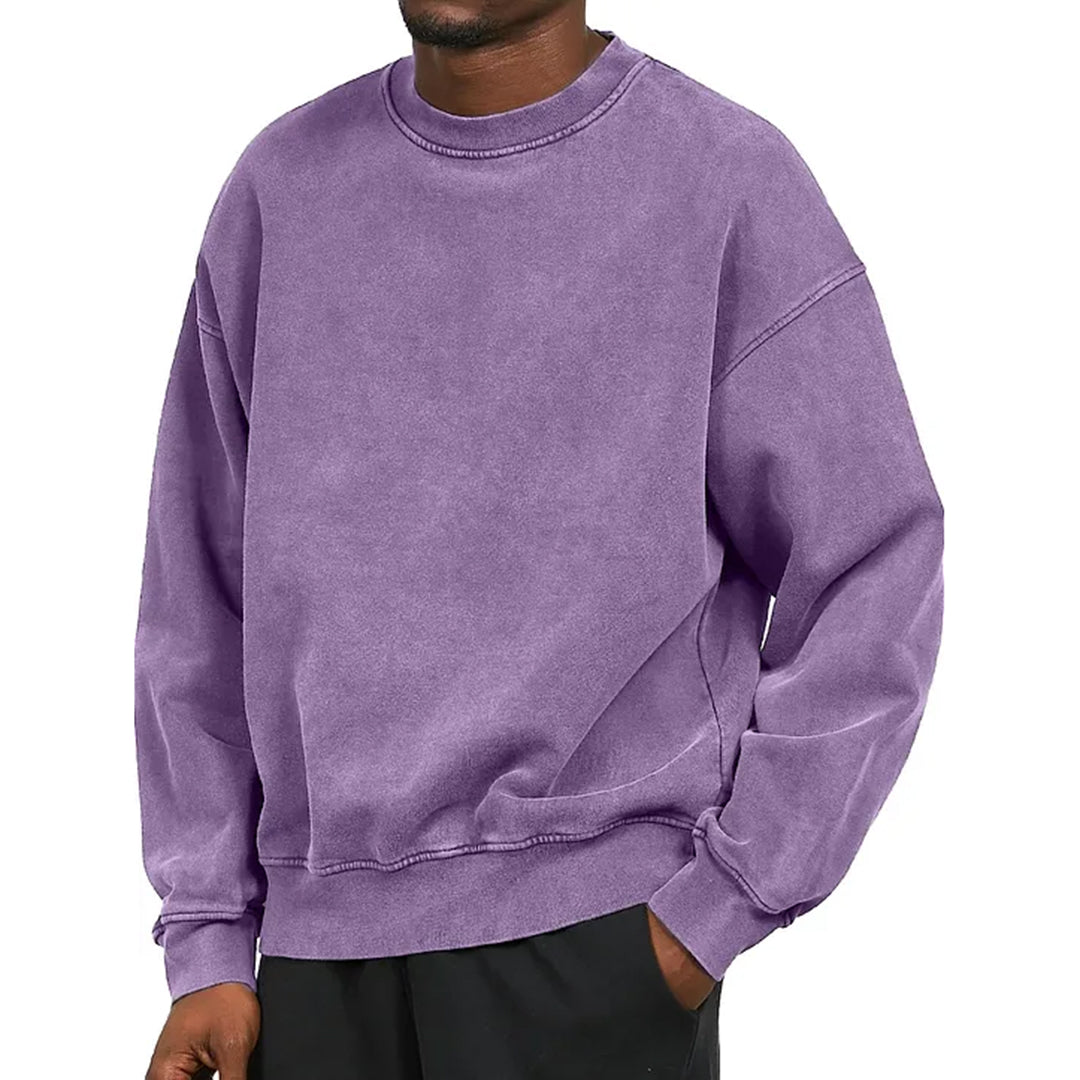 Men's relaxed fit cotton blend sweatshirt dropped shoulder ribbed trim casual everyday style