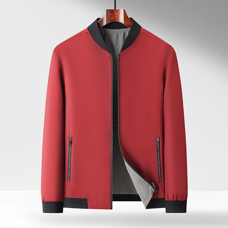 Men's dual-tone reversible bomber jacket with zipper pockets, versatile urban style in two colorways