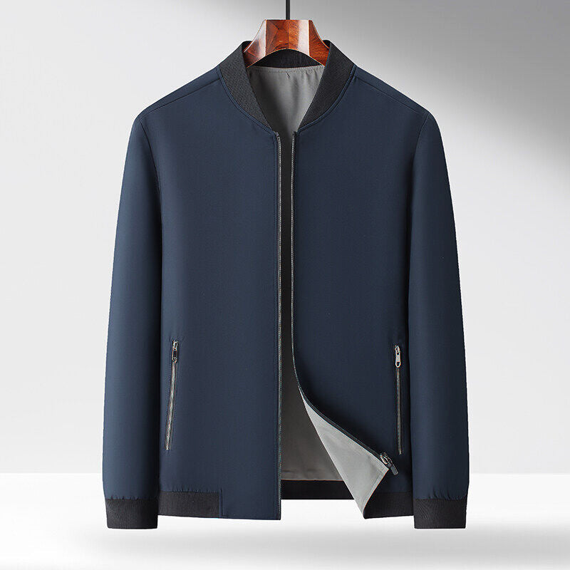 Men's dual-tone reversible bomber jacket with zipper pockets, wrinkle-resistant urban streetwear style