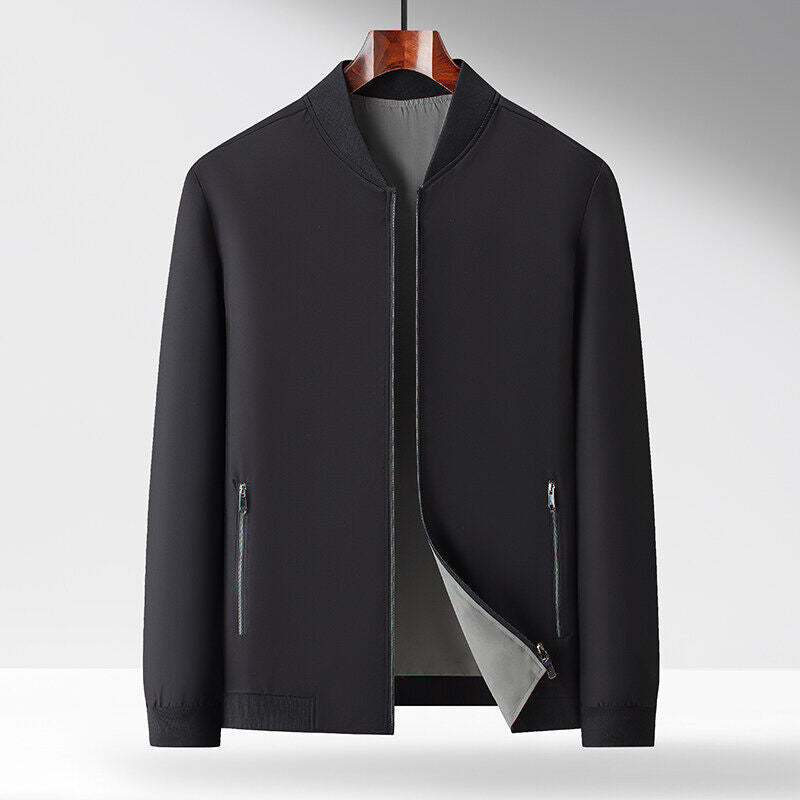 Men's dual-tone reversible bomber jacket with zipper pockets, wrinkle-resistant urban streetwear style