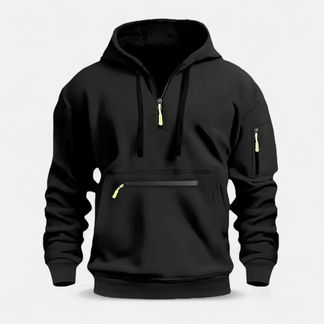 Men's knit zip-up hoodie sweater casual polished style with neon zipper pulls for everyday wear