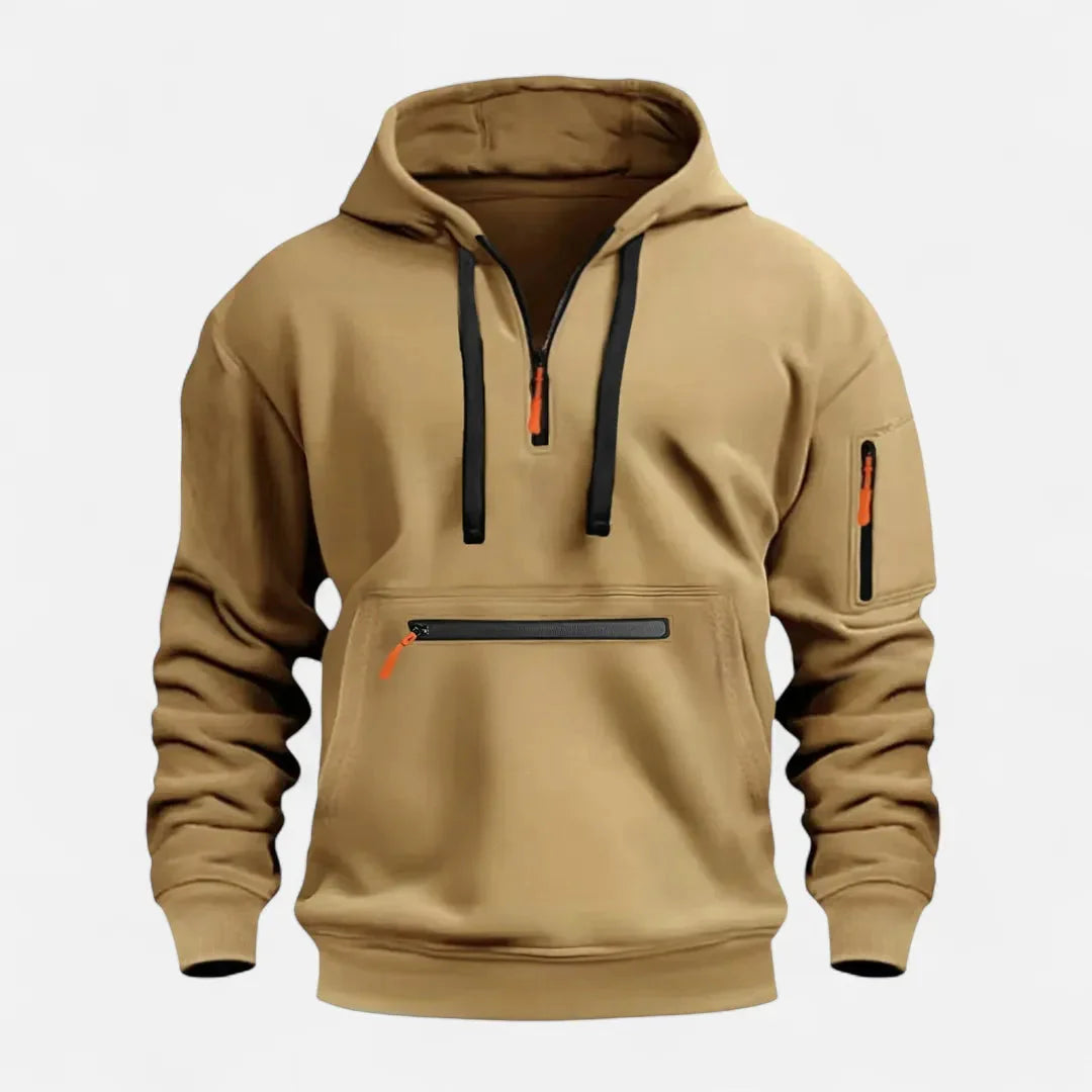 Men's knit zip-up hoodie sweater casual polished style with neon zipper pulls for everyday wear