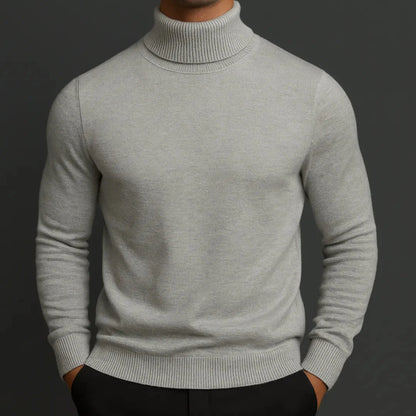 Men's merino wool turtleneck sweater slim fit knit in neutral tone breathable 100% wool