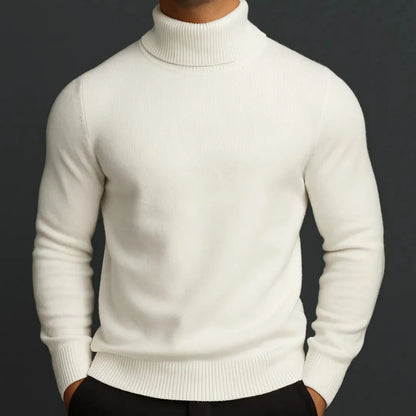 Men's slim fit merino wool turtleneck sweater, breathable fine-knit design for refined layering