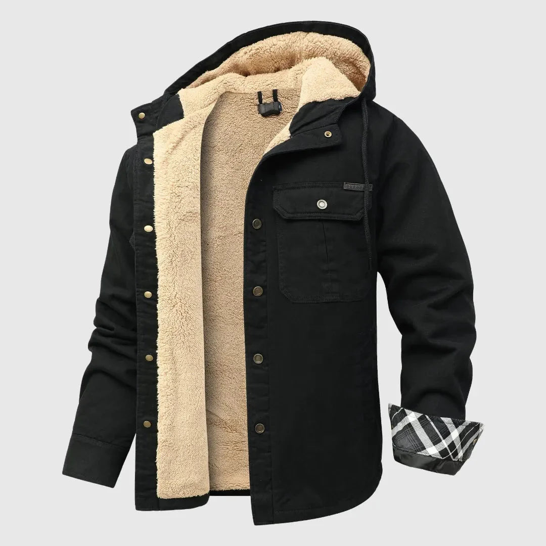Men's Sherpa Fleece Jacket With Rugged Outer Shell And Plush Interior From Waylynn Dual Chest Pockets