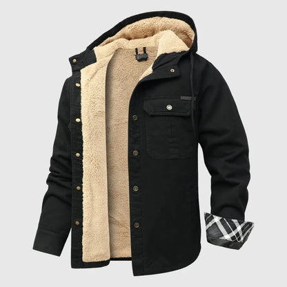 Men's sherpa fleece jacket rugged outer shell plush interior dual chest pockets cold weather layer