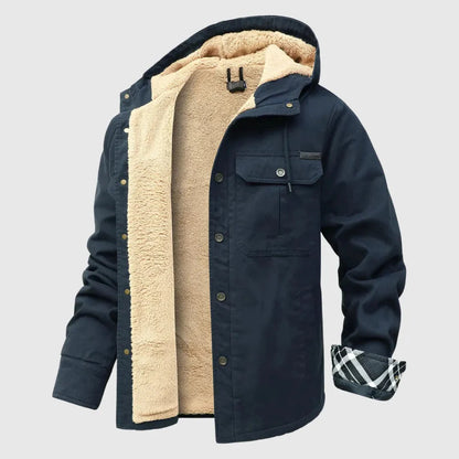 Men's sherpa fleece jacket rugged outer shell plush interior dual chest pockets cold weather layer