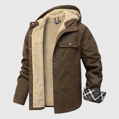 Men's sherpa fleece jacket rugged outer shell plush interior dual chest pockets cold weather layer