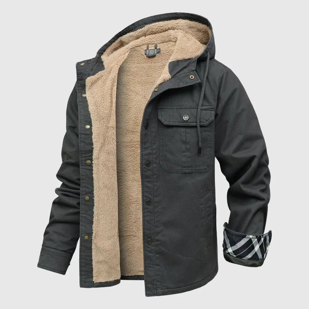 Men's Sherpa Fleece Jacket With Rugged Outer Shell And Plush Interior From Waylynn Dual Chest Pockets