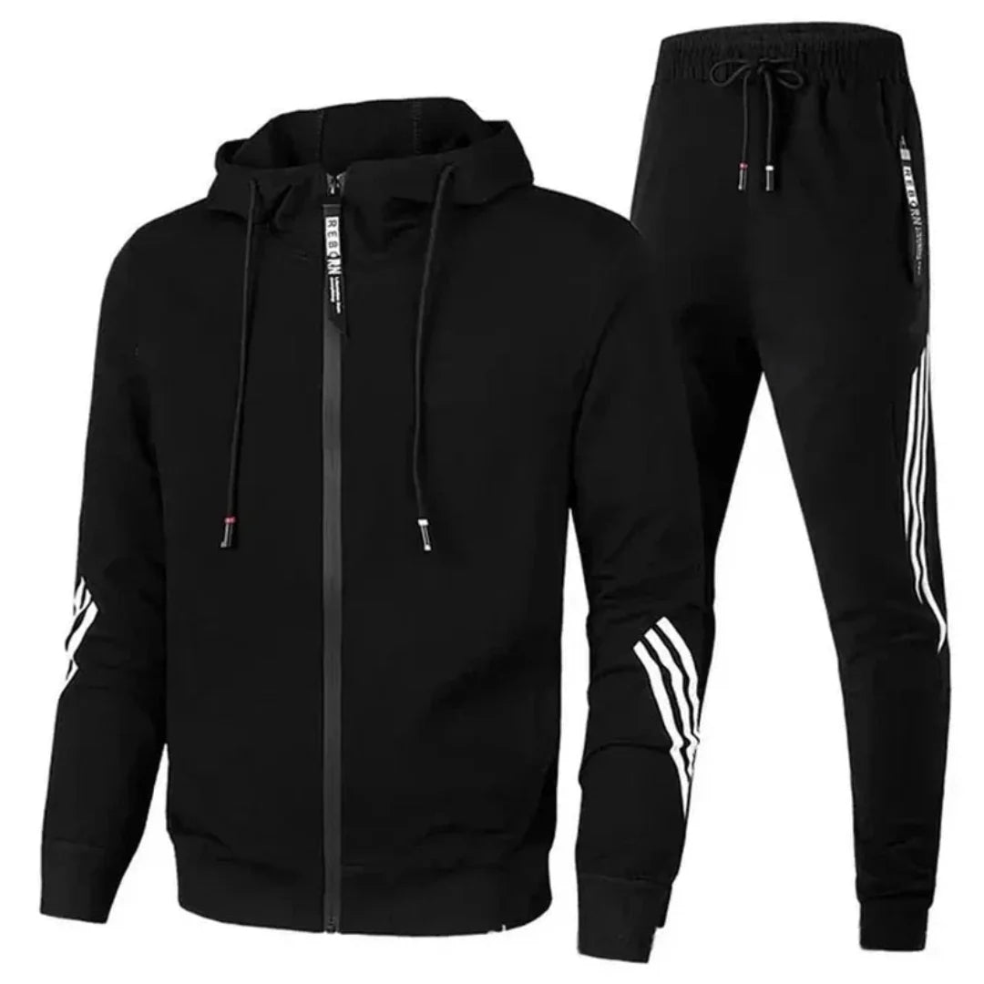 Navy men's two-piece tracksuit set zip-up jacket relaxed fit joggers minimalist sporty style