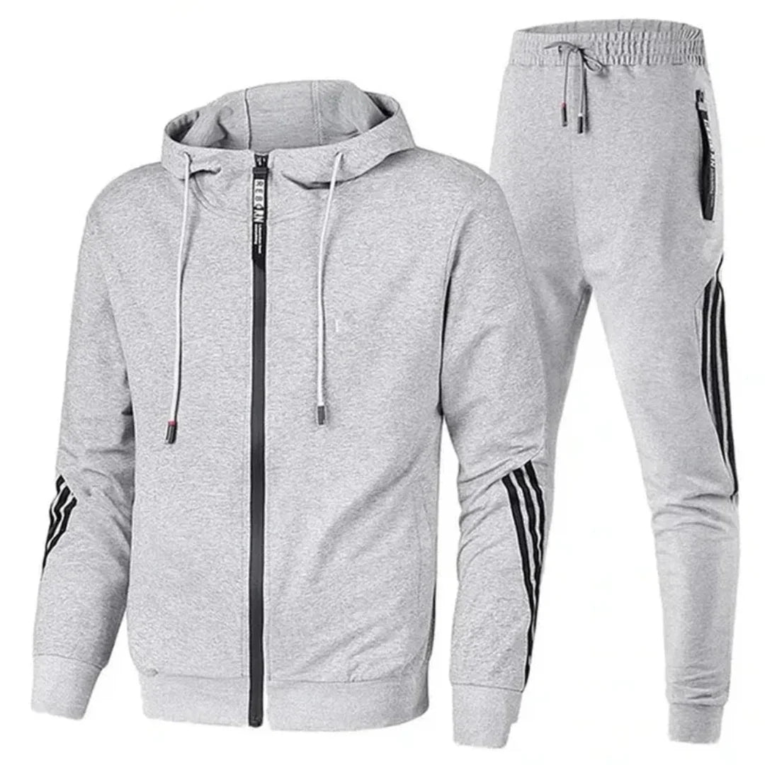 Navy men's two-piece tracksuit set zip-up jacket relaxed fit joggers minimalist sporty style