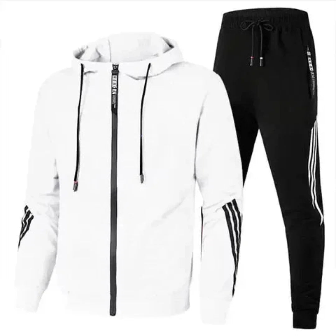 Navy men's two-piece tracksuit set zip-up jacket relaxed fit joggers premium minimalist fabric