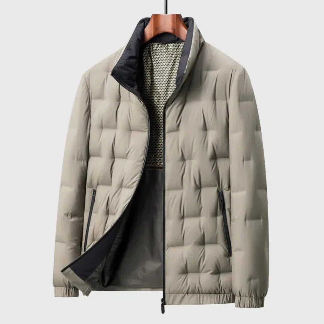Men's ultra-light quilted down jacket featherweight insulation slim fit contemporary structured silhouette