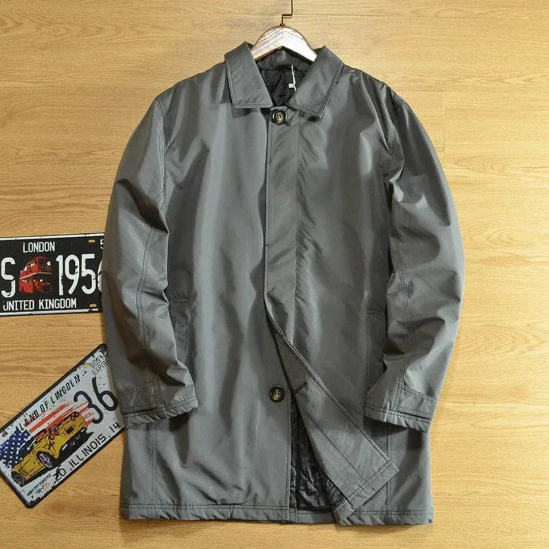 Merrick weatherproof overcoat classic tailored silhouette weather-resistant lightweight all-season coat