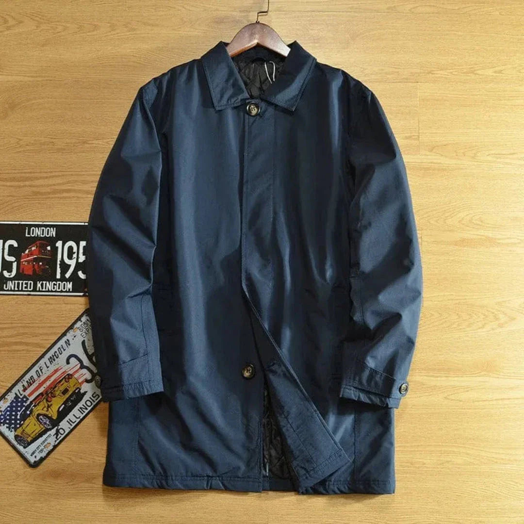 Merrick men's gray weatherproof overcoat, classic tailored silhouette with sleek all-season design