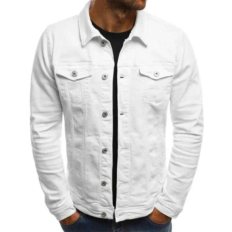 Michael blue denim jacket with classic button-down closure and front flap pockets for versatile layering