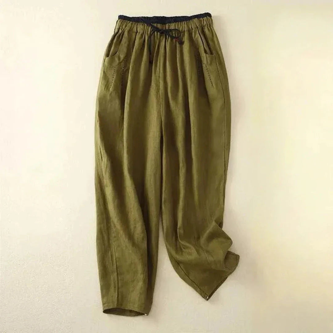 Colorblock linen pants relaxed fit with drawstring waist in multicolor casual style