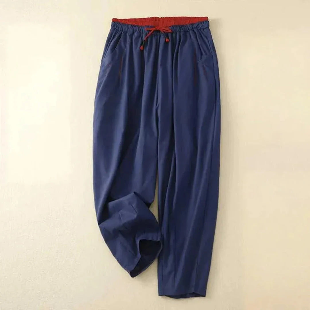 Colorblock linen pants relaxed fit drawstring waist casual wide-leg trousers multicolor style