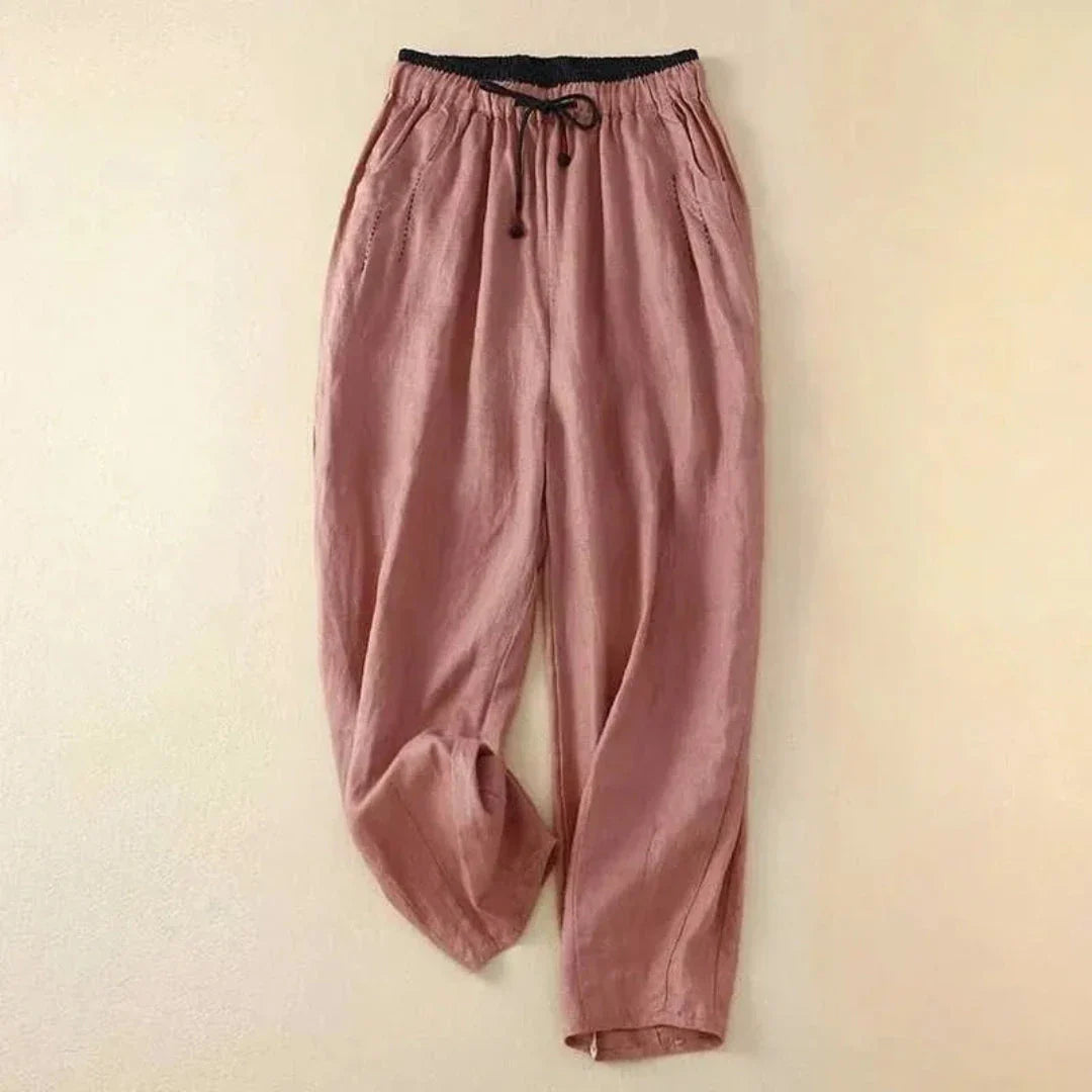 Colorblock linen pants relaxed fit drawstring waist casual wide-leg trousers multicolor
