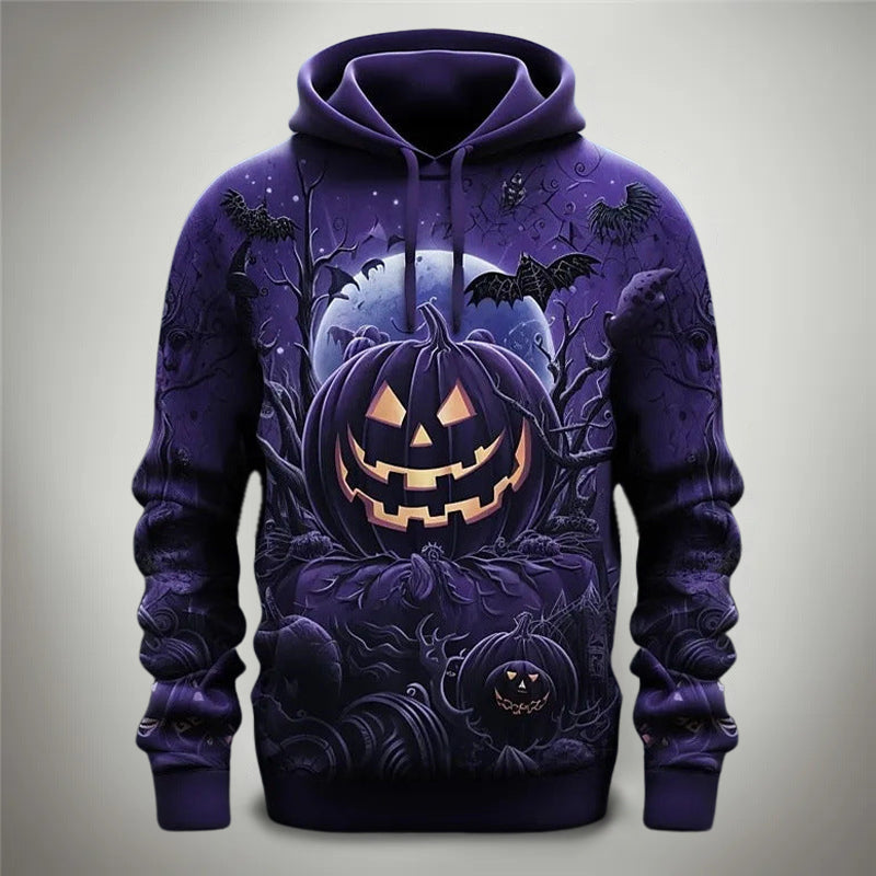Orange Halloween pumpkin hoodie cotton blend with embossed 3D pumpkin motifs cozy fall pullover
