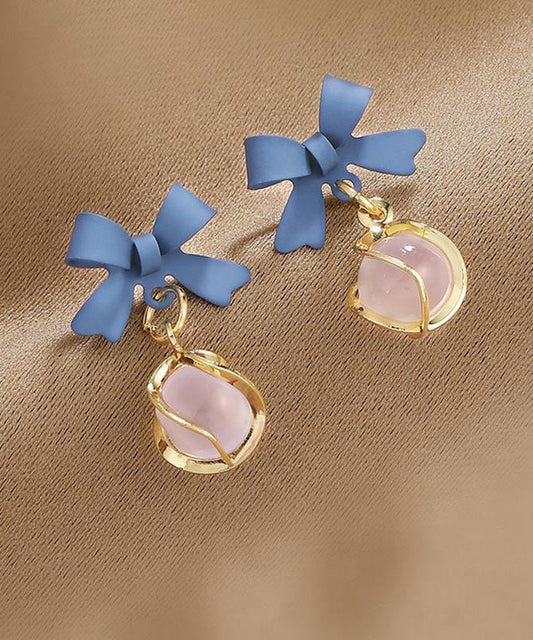 Boucles d'oreilles pendantes modernes en pierre œil de chat surdorée en cuivre bleu - Wavlynn