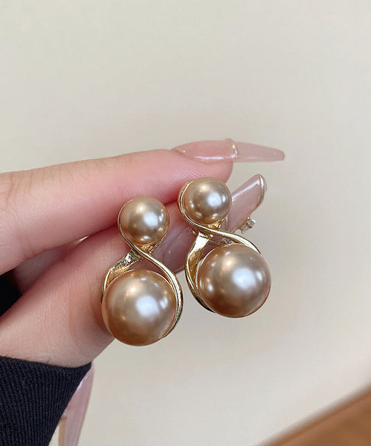 Boucles d'oreilles à tige en perles surdorées en cuivre champagne modernes - Wavlynn