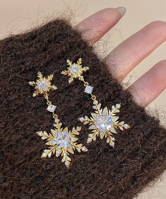 Boucles d'oreilles pendantes modernes en alliage d'or et zircon avec pompons neige - Wavlynn