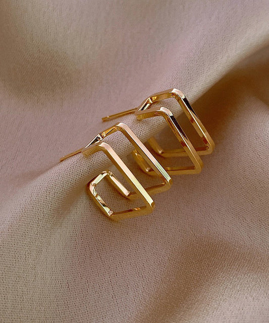 Boucles d'oreilles créoles carrées modernes en alliage de cuivre doré - Wavlynn