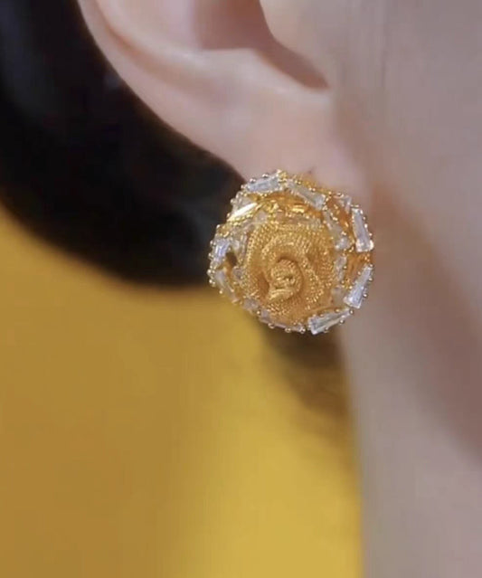 Boucles d'oreilles à tige modernes en alliage de cuivre doré et tulle zircon rose - Wavlynn