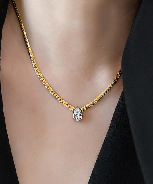 Collier moderne avec pendentif goutte d'eau en or 14 carats et zircon surdoré - Wavlynn