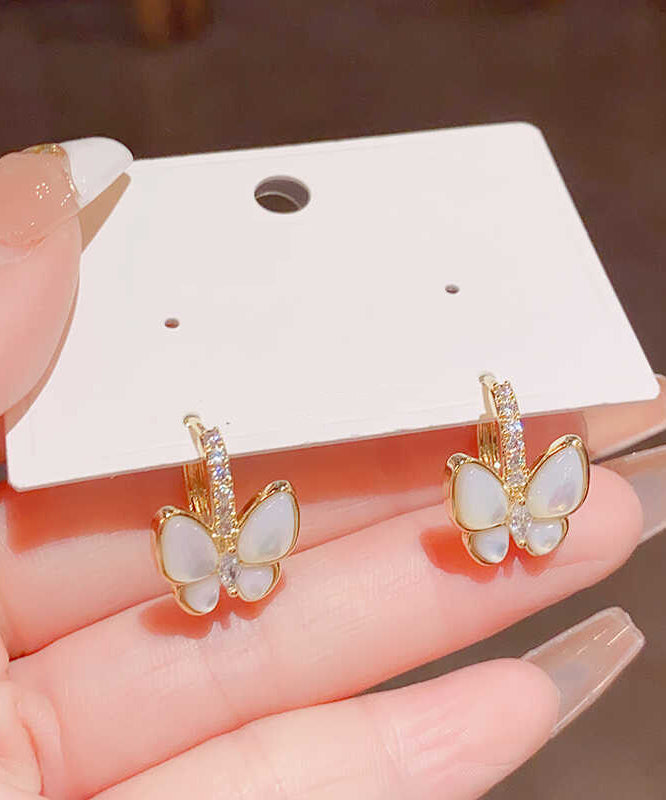 Boucles d'oreilles créoles papillon modernes en or, cuivre et zircon surdoré - Wavlynn