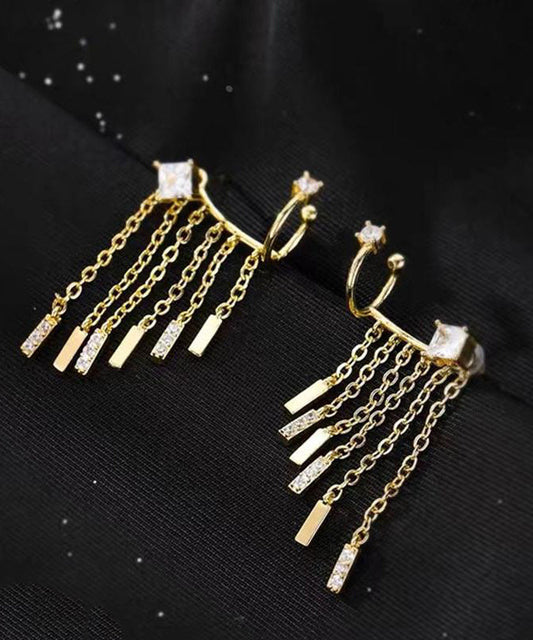 Boucles d'oreilles pendantes modernes en or, cuivre et zircon surdoré - Wavlynn