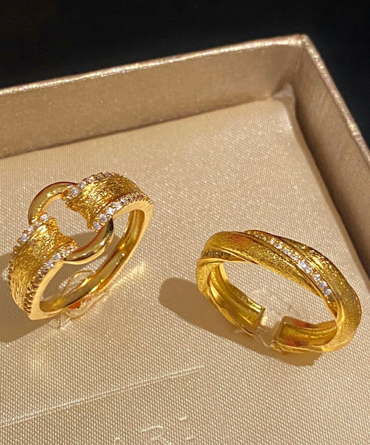 Ensemble de deux bagues ouvertes modernes en argent sterling et zircon surdoré - Wavlynn