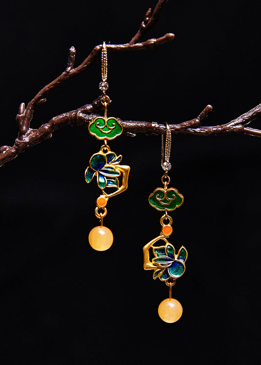 Boucles d'oreilles pendantes en cire d'abeille fine, dorure verte moderne - Wavlynn