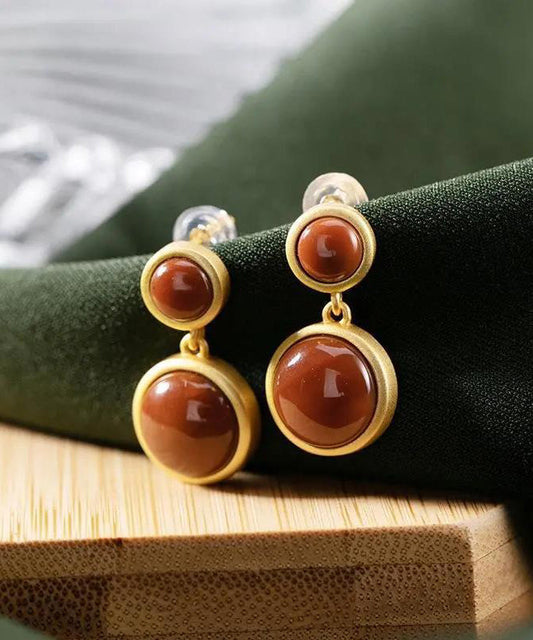 Boucles d'oreilles pendantes modernes en argent sterling et agate surdorée - Wavlynn