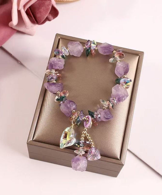 Bracelet à breloques asymétrique en alliage violet moderne avec gravier de cristal - Wavlynn