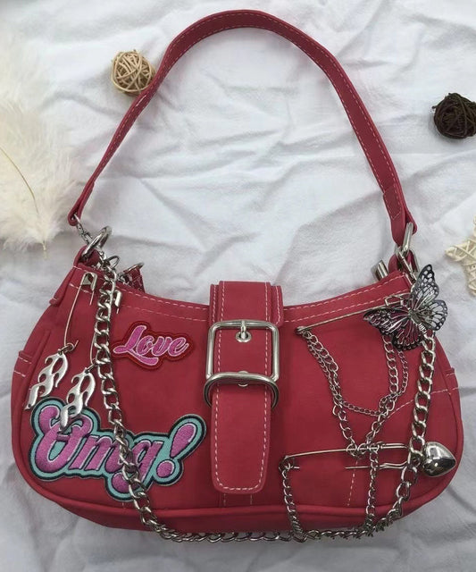 Sac à main moderne en similicuir avec chaîne brodée rouge - Wavlynn