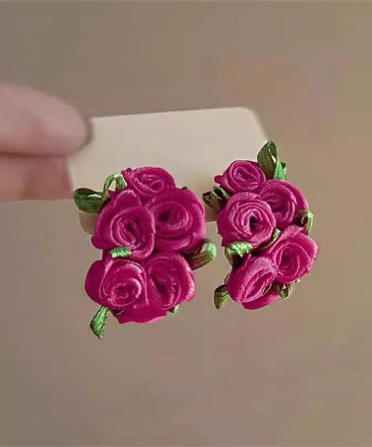 Boucles d'oreilles à tige modernes en tissu rose à fleurs - Wavlynn