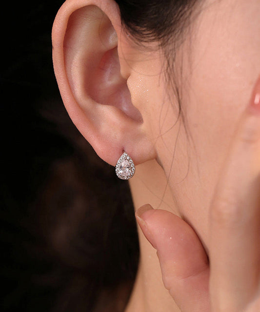 Boucles d'oreilles créoles modernes en argent sterling et zircon en forme de goutte d'eau - Wavlynn