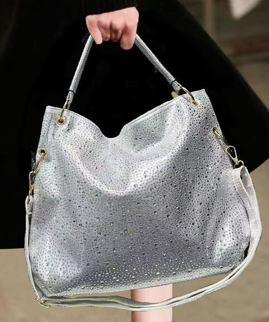 Sacs à bandoulière modernes en similicuir argenté avec strass, grande capacité - Wavlynn