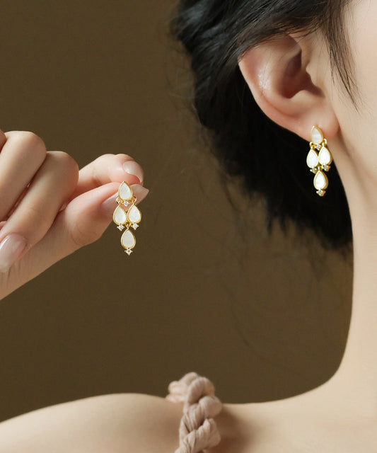 Boucles d'oreilles à tige modernes en cuivre blanc et zircon multicouches en forme de goutte d'eau - Wavlynn
