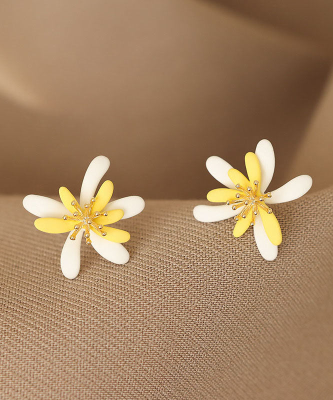 Boucles d'oreilles à tige florales modernes en alliage d'argent sterling jaune - Wavlynn