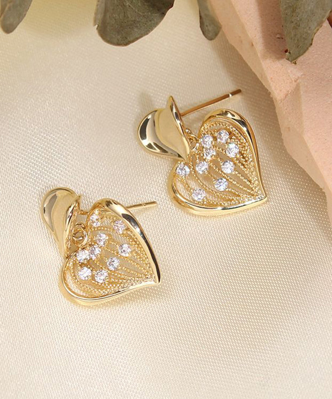 Boucles d'oreilles à tige modernes en argent sterling jaune avec zircons surdorés - Wavlynn