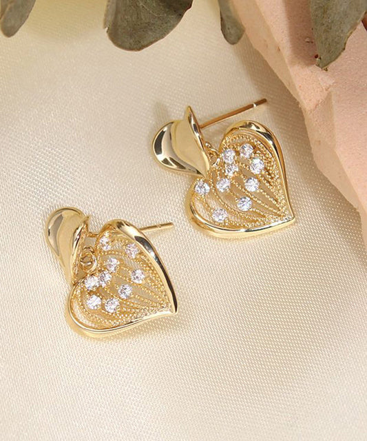 Boucles d'oreilles à tige modernes en argent sterling jaune avec zircons surdorés - Wavlynn