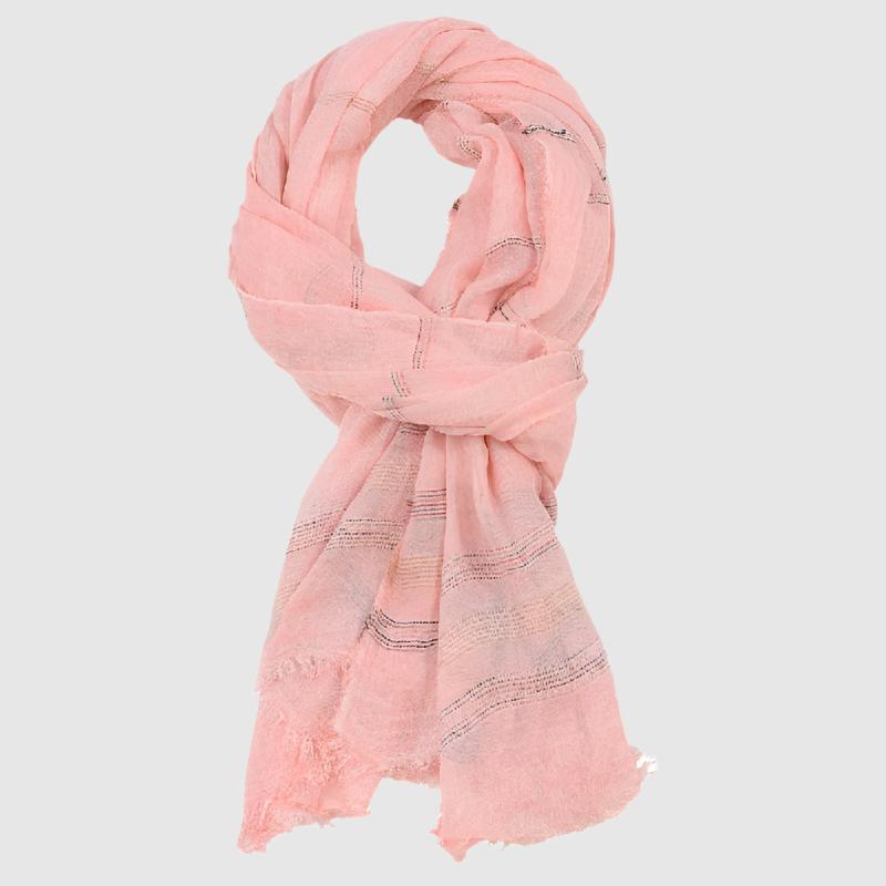 Monferrato woven cotton blend scarf with raw edges, multicolor stripes, bohemian style, year-round wear