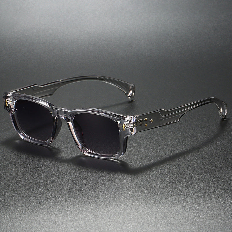 Montera Edge matte black square sunglasses with thick temple arms and gold stud details