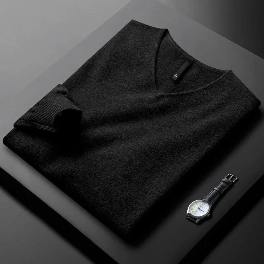 Women's cashmere blend V-neck sweater with contrast trim, tailored fit, lightweight and luxuriously soft
